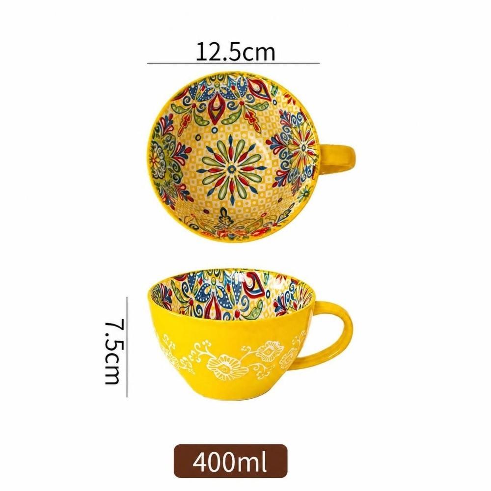 15oz Capacity Boho Ceramic Cup Hand Painted Heat Resistant Ethnic Style Ceramic Mug Microwave Safe Ceramic Milk Coffee Mug