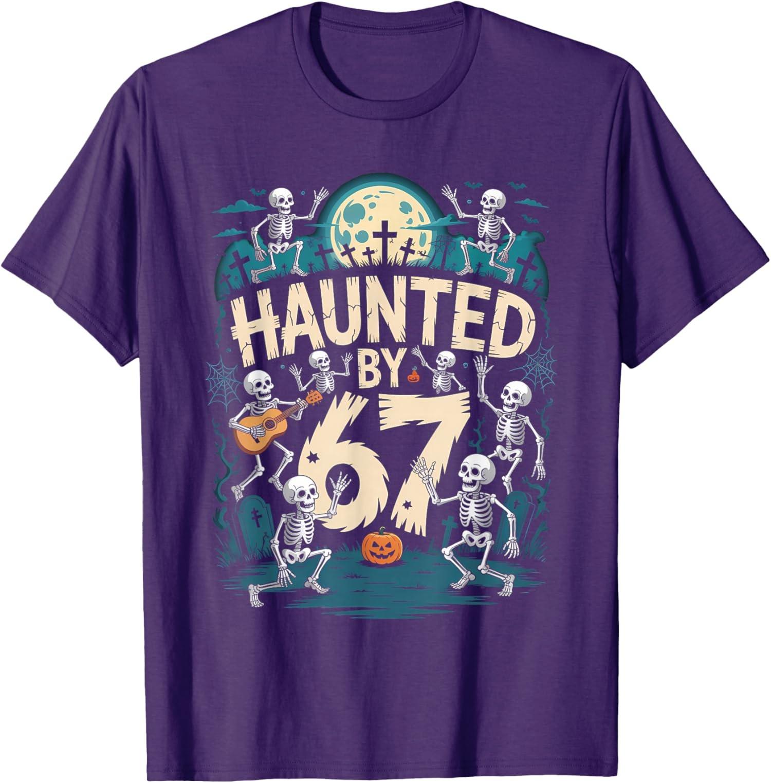 Haunted By 67 Meme Halloween Skeleton Design Unisex T-Shirt S разноцветный