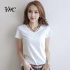 Round Neck Tee Women Summer T-shirt V-neck Short Sleeve Slim Fit Shirt Solid Color Pullover Tops Stretchy Bottoming Streetwear