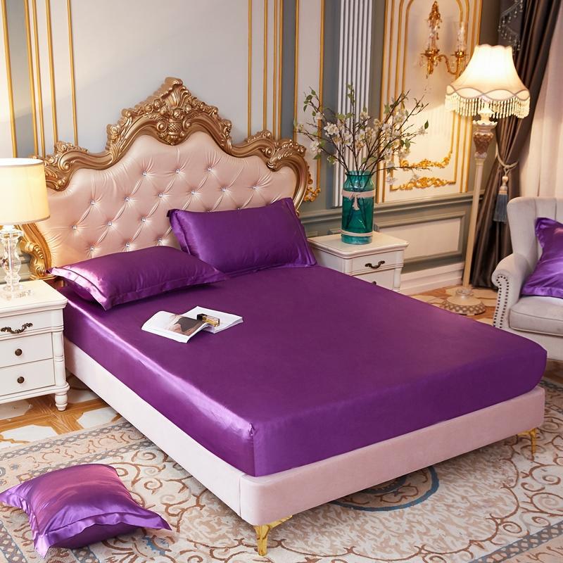 Ice Silk Satin Bed Sheets: Solid Color Three-Piece Set – Imitation Silk Mattress Protector.