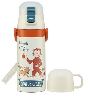 Skater Water 400ml Curious George Boys and Stainless Small Sports Water Children's Bottle, 2-Way, Straw/Cup, Capacity, Design, Girls, Steel,