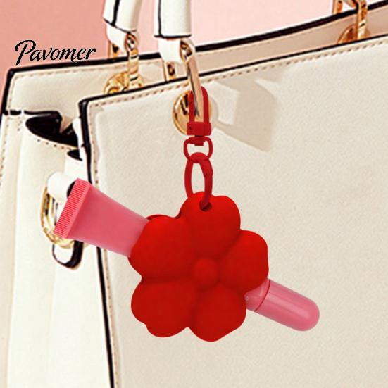 Lip Balm Holder Keychain Silicone Flower Lipstick Keychain, Portable Carrier for Bag Accessory Backpack Handbag, Travel Gloss Women
