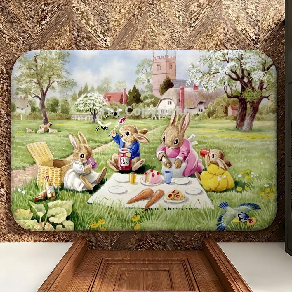 Cartoon P-Peter R-Rabbit Floor Mat Soft Flannel Floor Mat Suitable for Entryways, Living Rooms, Bedrooms, and Bathrooms