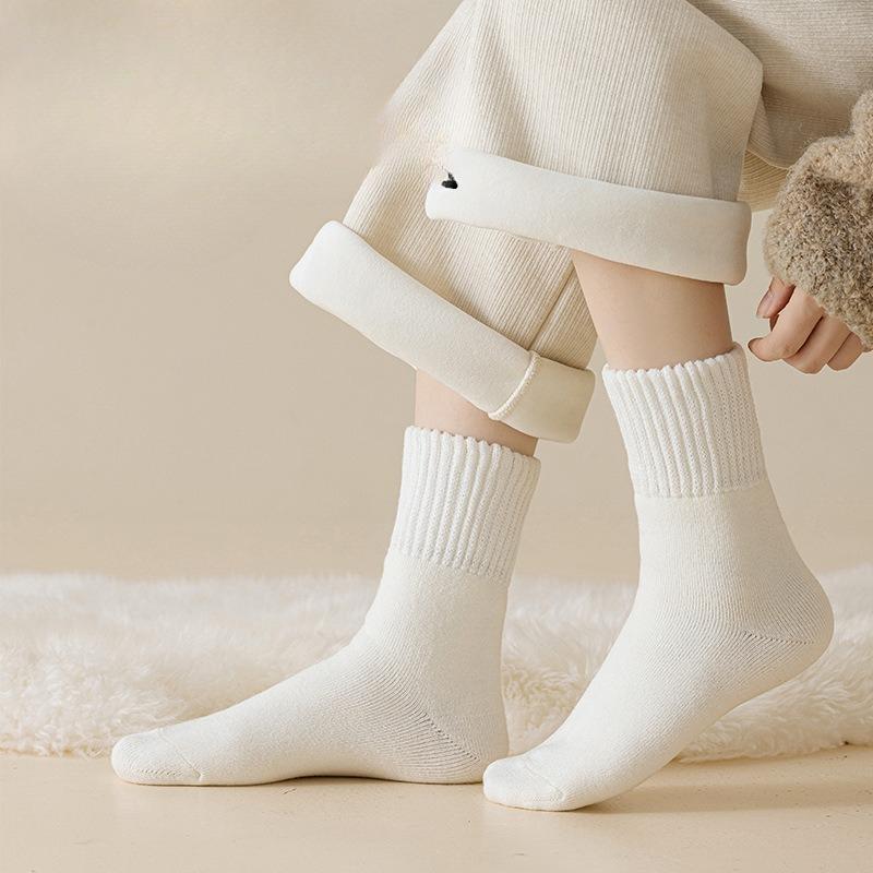 Woolen Socks for Women's Autumn and Winter Warmth, Mid-calf Socks, Solid Color Fleece Thickened Women's Socks, Woolen Versatile Socks