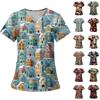 Women's Fashion Printed Short Sleeve V Neck Pattern Tops Pocket Working T-shirts