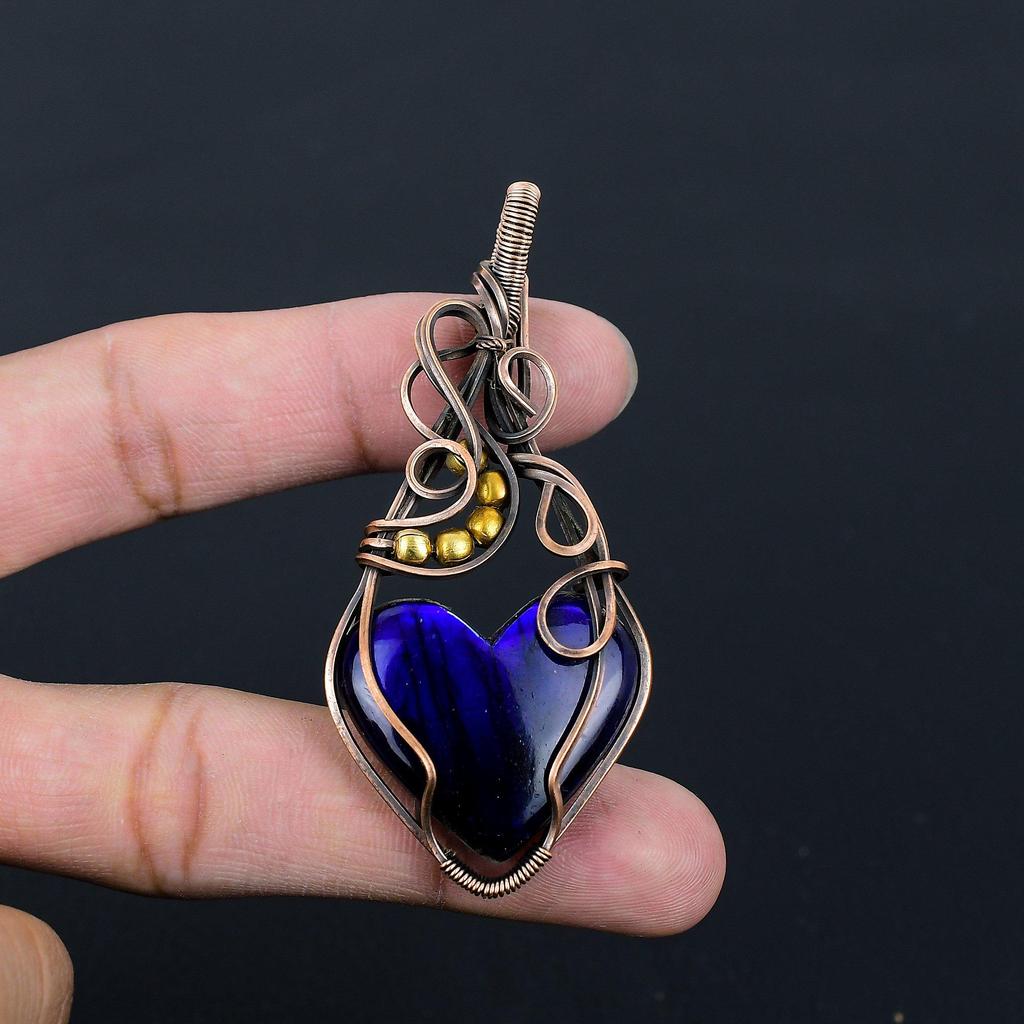 Blue Flash Labradorite Gemstone Pure Copper Wire Wrapped Handmade Pendant Jewelry For Her