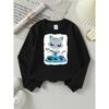 European sizes Adorable Sweatshirt with Sushi Chef Cat, for Autumn and Winter, Stylish Long-Sleeve Casual Top for Young Girls.