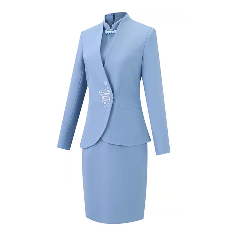 Trueman Light Blue Professional Women's Cheongsam Dress & Suit Sets