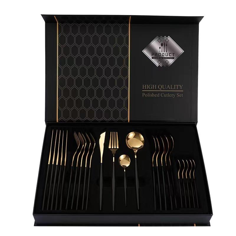 24pcs Gold Dinnerware Set Stainless Steel Tableware Set Knife Fork Spoon Luxury Cutlery Set Kitchen Flatware Dishwasher Safe