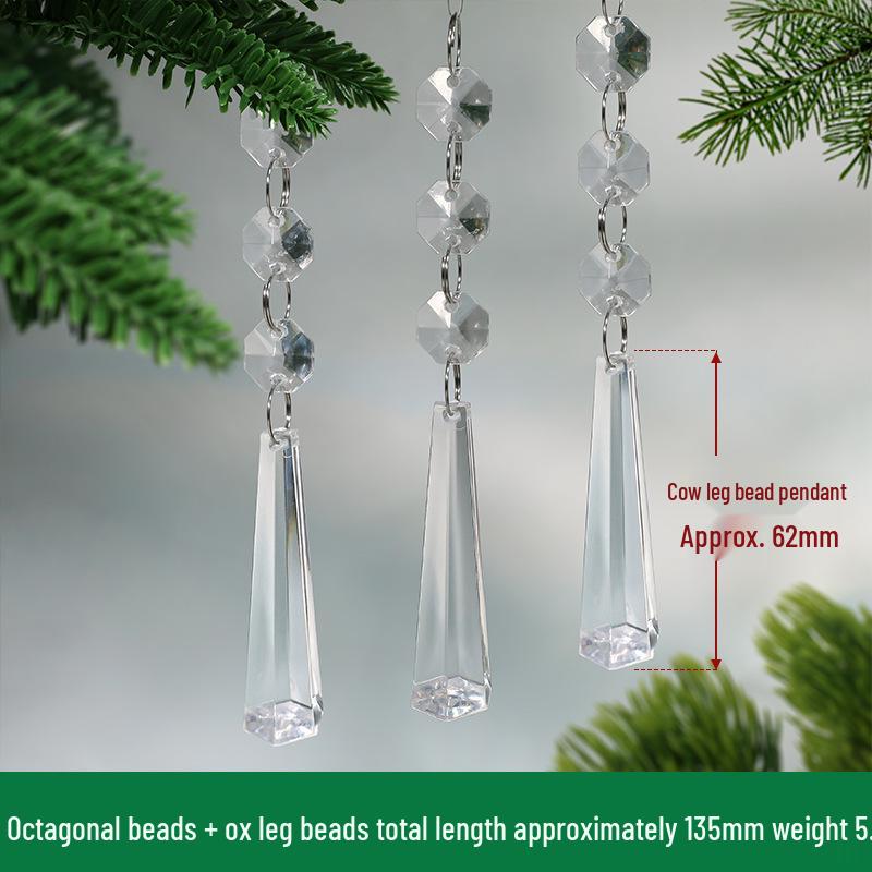 Transparent Acrylic Snowflake Ornament Set with Crystal Bead Strings for Christmas Tree Decoration