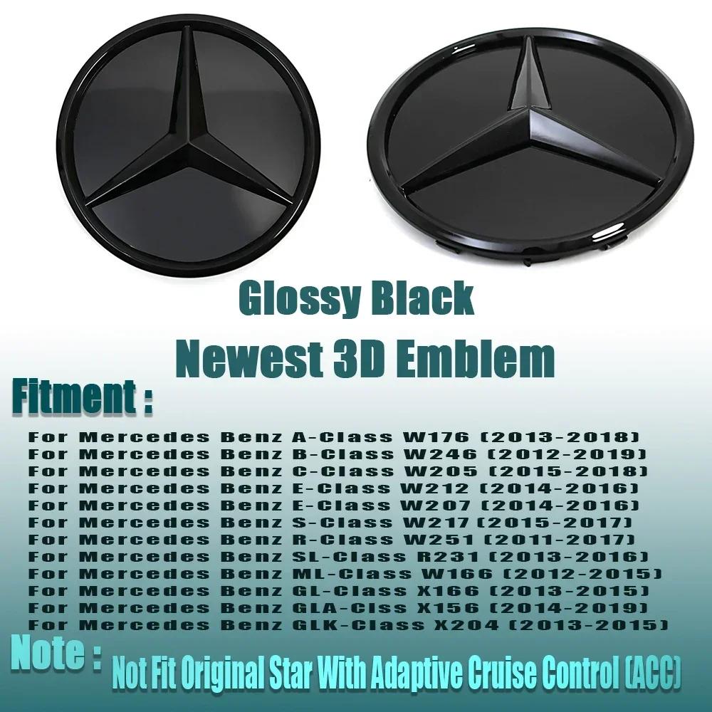 For Benz C-CW205 Silver Border 3D Mirror Emblem For Mercedes Benz A W176 B W246 C W205 Class Matte Black OE Style Front Grille Star Emblem Logo