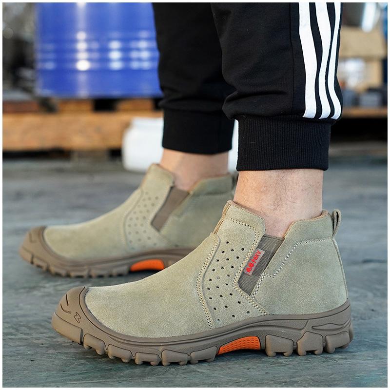 large size men's casual steel toe caps work boots cow suede leather safety shoes security chelsea boot safe ankle botas protect