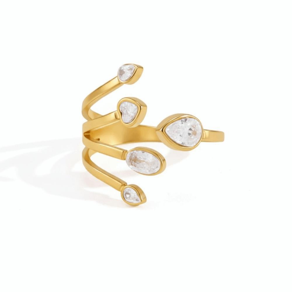 Stainless Steel Geometric Ring 18K Gold Plated Flower Ring New Open Ring For Women Style-1