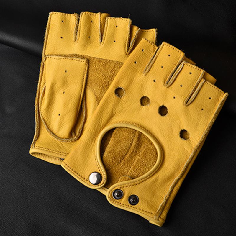 Unisex Half-Finger Gloves Artificial Leather Cool Punk Hip-Hop Driving Motorcycle Performance Party Men Women Mittens