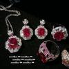 Rouge Magenta Water Drop Flower Gemstone Necklace, Multi-Treasure Thistle Flower, Plated With 18K Gold, Pigeon Blood Red Flower Zircon Earrings