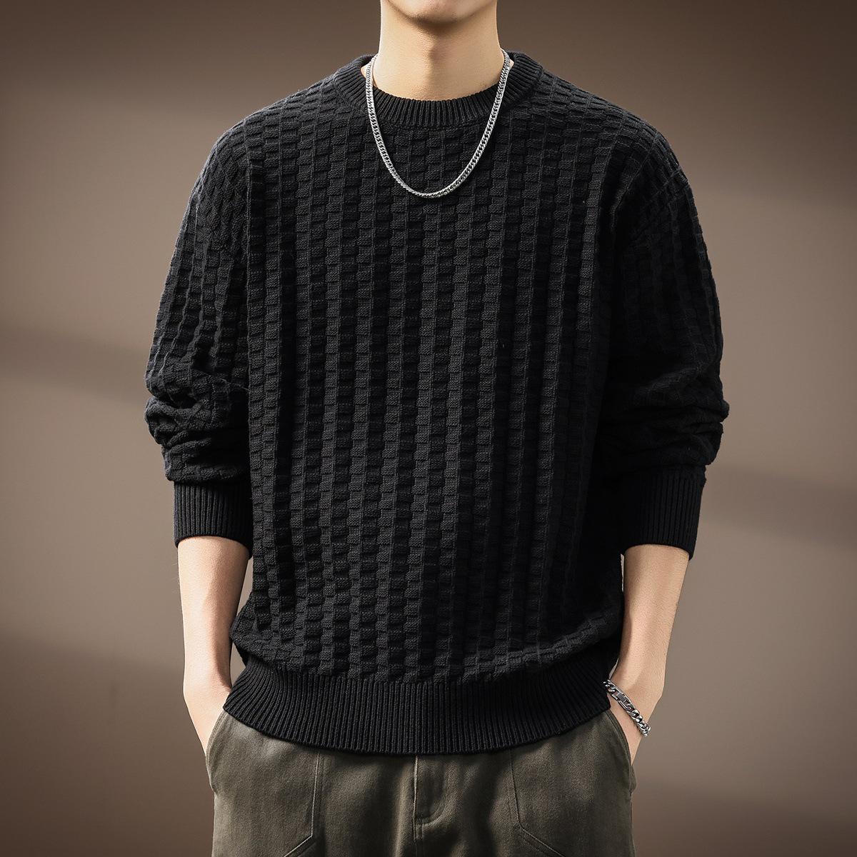 Premium Retro Textured Men s Sweater - Heavyweight Loose Fit Crewneck for Autumn/Winter S (90-110 jin)