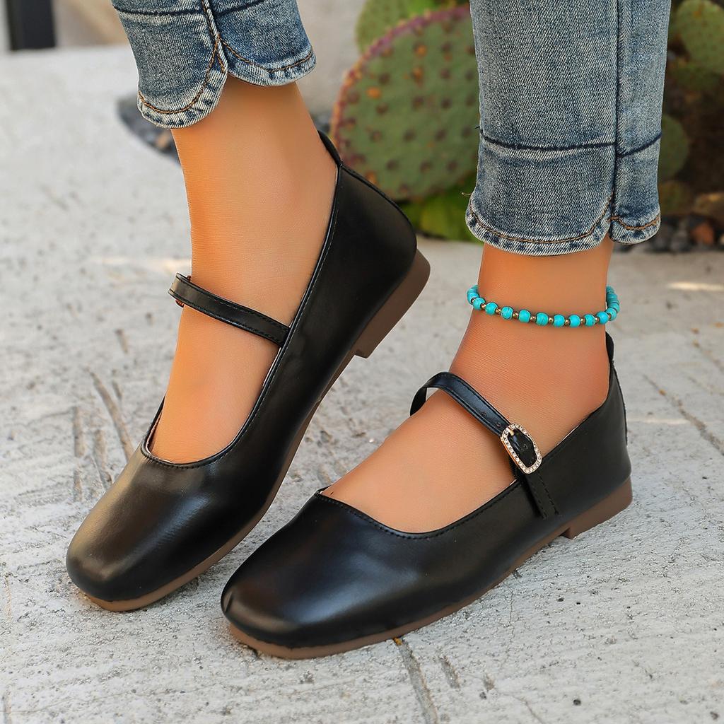 2025 Spring New French Calfskin Square-Toe Bow Ballet Flats for Women