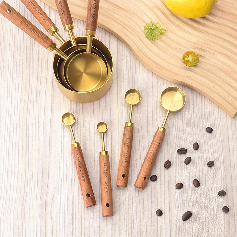 Baking Measuring Spoon Set With Gold Plated Stainless Steel Handles For Home Cooking And Baking
