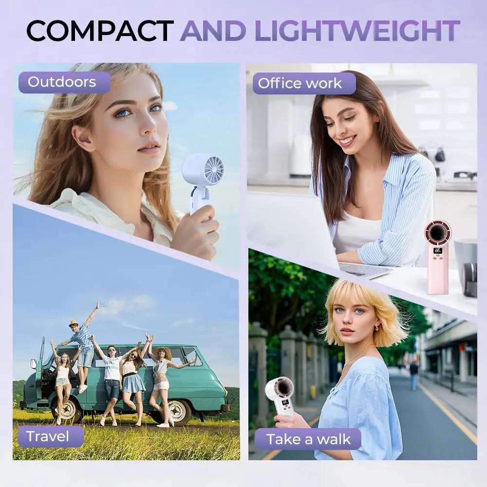 Portable Fan, Rechargeable Handheld Fans with Speed Adjustable, Summer Mini Portable Hand Fans for Travel, Vacation, Camping Etc