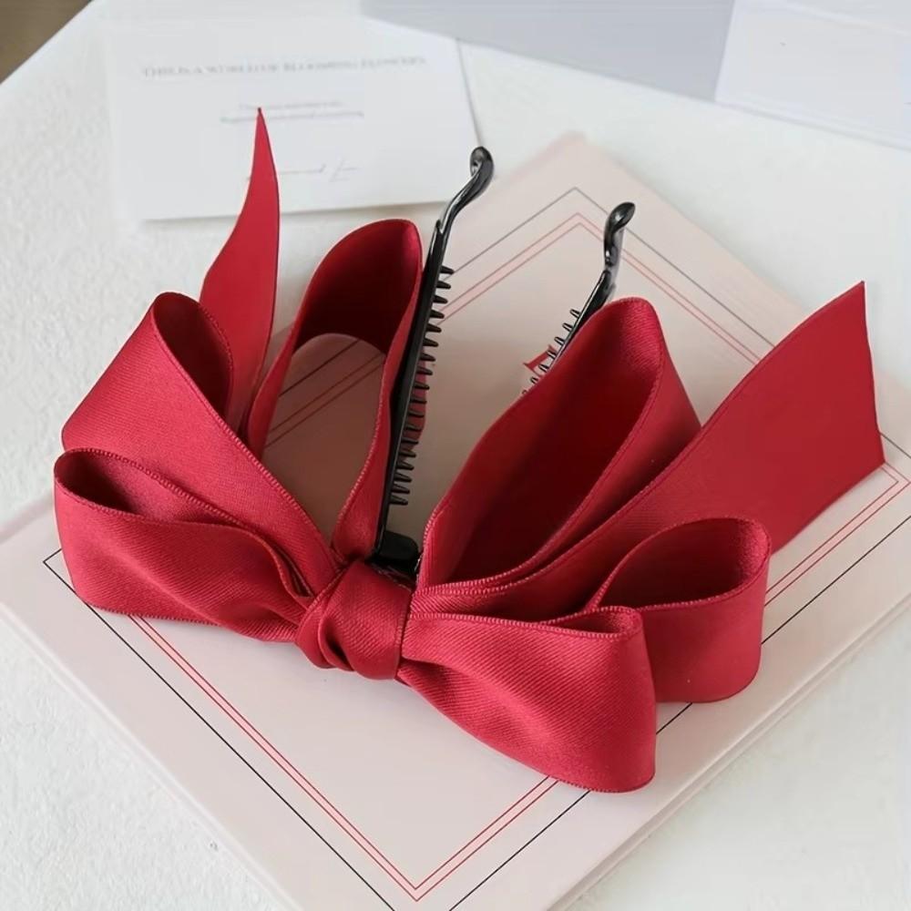 Elegant Hair Claw Solid Color Satin Bow Ribbon Banana Gripper Bowknot Design Hairpin Women Headwear Hair Accessories