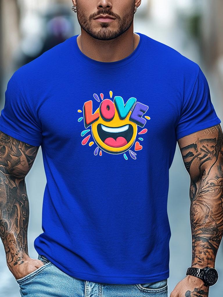 Mens Summer Love TShirt Love Emoji Colorful Print Short Sleeve Round Neck Breathable Oversized Sweet Daily Wear