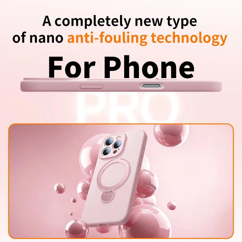 Liquid Silicone Magnetic Phone Case For Magsafe IPhone 13 14 15 16 Pro Max With Hanging Wrist Rope Strap Bracket Protective