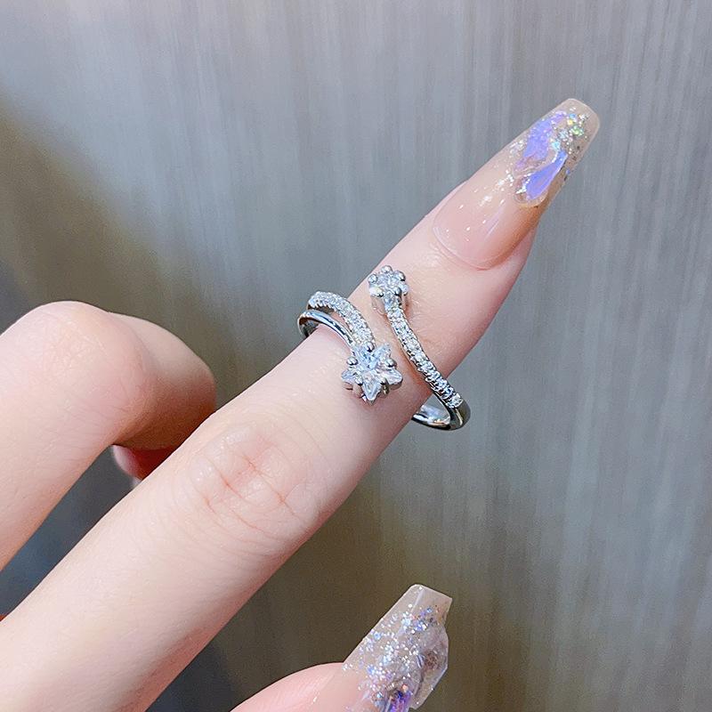 Fashion V Letter Moonstone Diamond Set Open Ring Full Diamond Index Finger Ring Cold Wind Ring