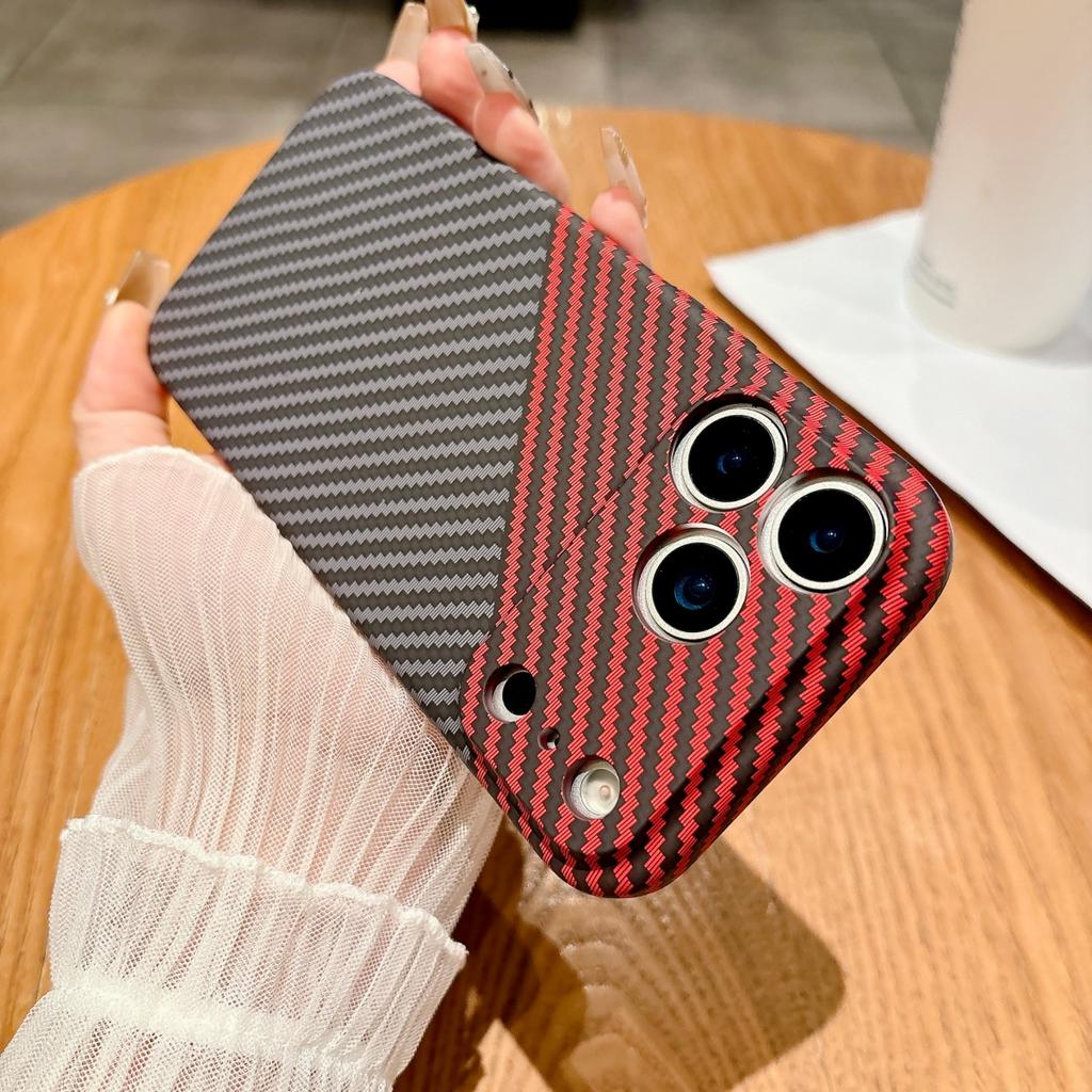 Slim Carbon Fiber Kevlar Texture Hard Plastic Phone Case For iPhone 17 Air 16 15 14 13 12 11 Pro Max Plus Shockproof Armor Cover