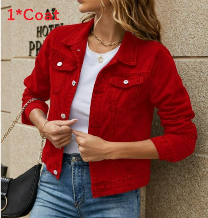 Denim Jacket For Women With Pockets And Turndown Collar Streetwear Summer
