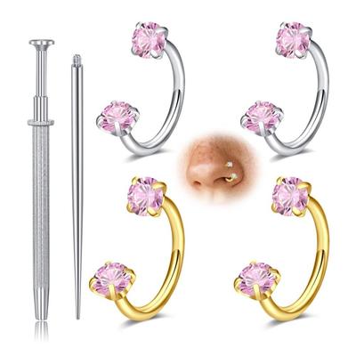 6Pcs C-shaped Nose Rings Set Stainless Steel Zirconium Stones Earrings Horse Shoe Hypoallergenic Nose Hoops Women Jewelry