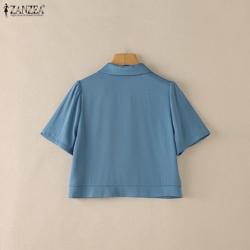ZANZEA Camicetta estiva a maniche corte con colletto rovesciato casual da donna