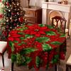 Christmas Theme Round Table Cloth, Red Flower Green Leaf Berry Pattern, Table Decoration Cloth, Festive Atmosphere