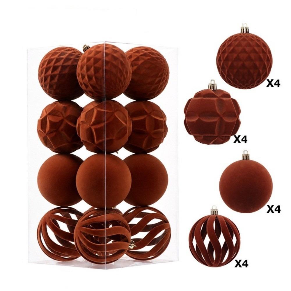 16PCS 8CM Christmas Flocked Ball Set Matte Christmas Tree Pendant Velvet Christmas Balls  Festival
