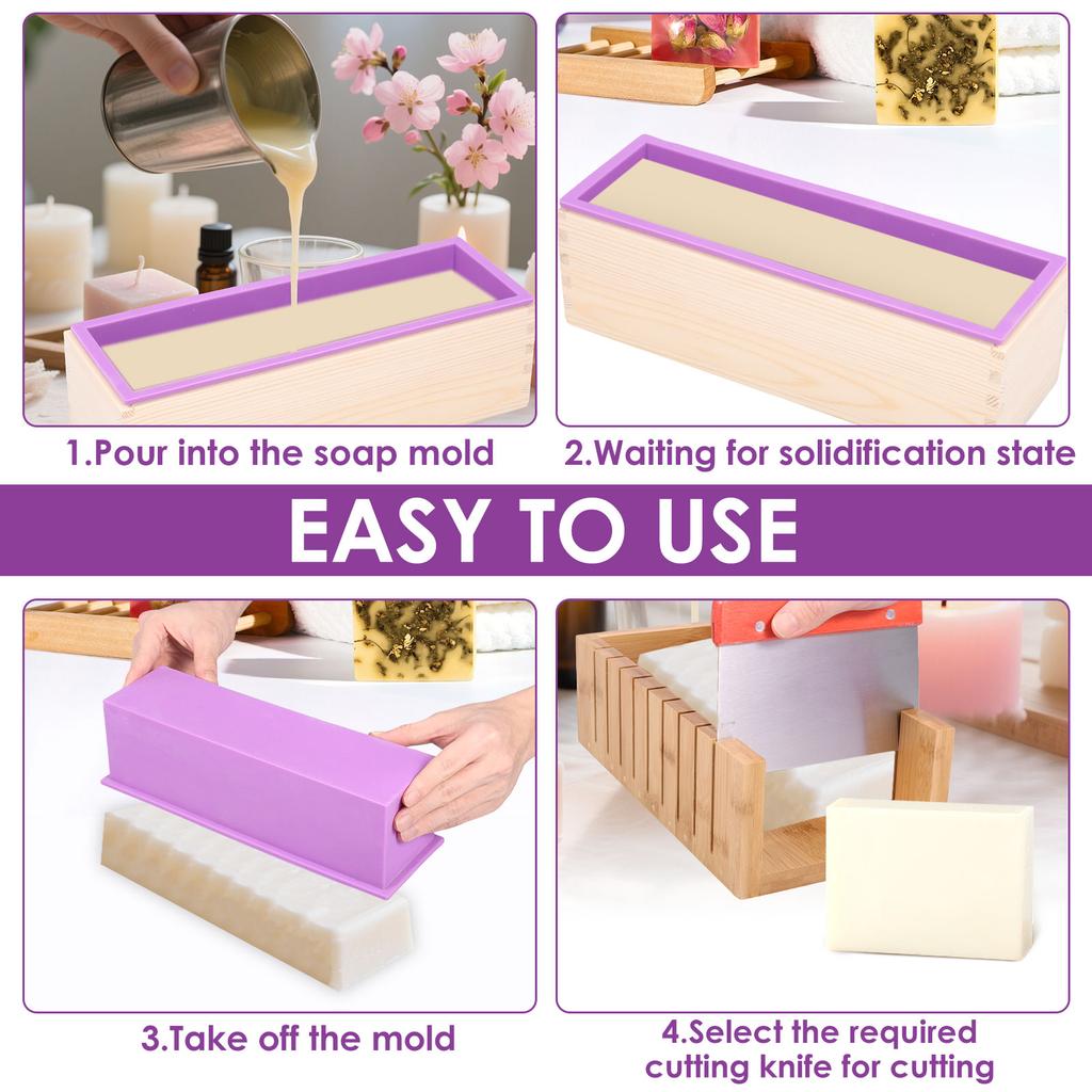 DIY Soap Making Mold Kit with Wood Box Adjustable Wavy & Straight Scraper Rectangle Wood Box Homemade Pastry Mold for Housewife
