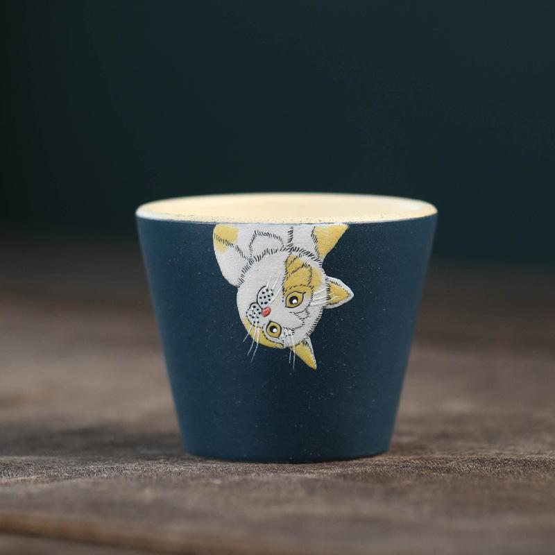 60 мл Исинская Цзыша Милая Кошка Расписная Глиняная Двухцветная Чайная Чашка Роскошная Чайная Пиала Чашка Для Чая Дегустации Чая Личная Чашка Цзяньчжань Мастерская Чашка