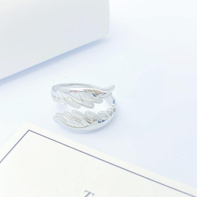 S925 Sterling Silver Angel Wings Unisex Adjustable Ring – Elegant Geometric Design In Light Luxury Style