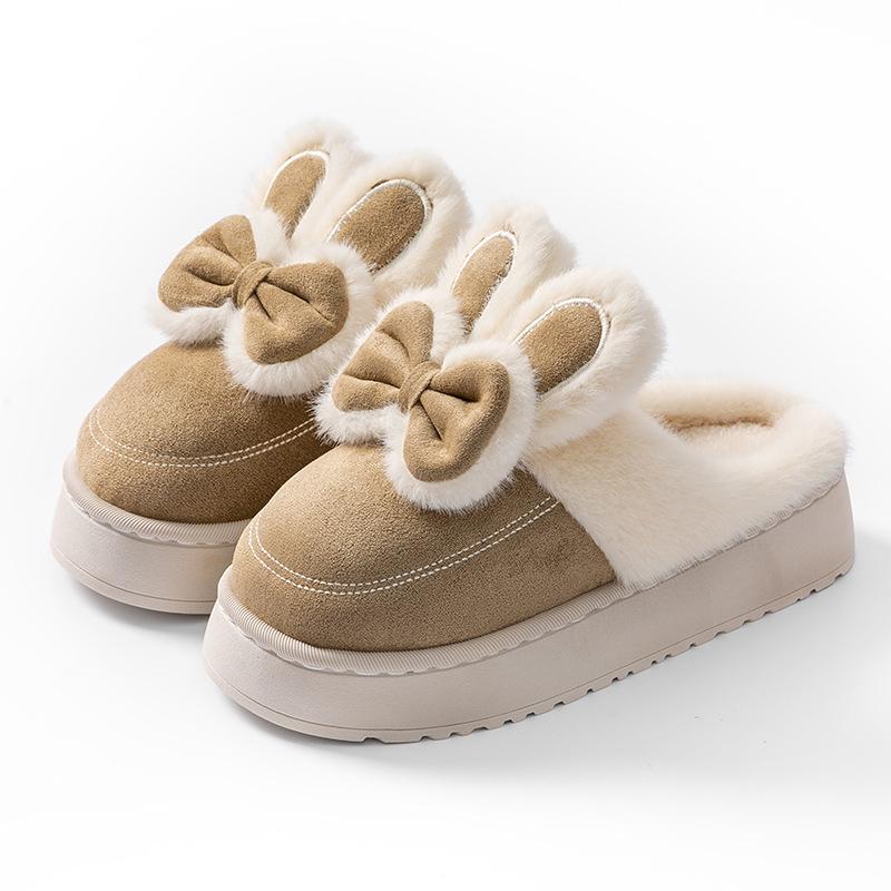 Thick-bottomed cartoon cotton slippers autumn and winter indoor home warm and piled high-heeled wool slippers