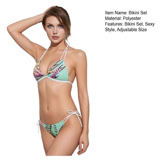 Women Bikini Set Swimsuit Adjustable Double Strap Triangle Top Halter Swimwear Breathable Swimsuits
