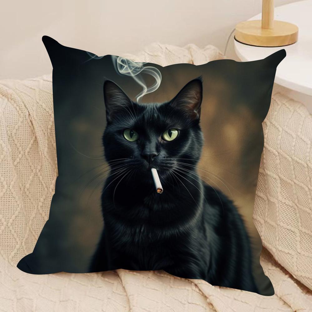 Schwarze Katze Kissenbezug Ultraweiches Hautfreundliches Gewebe Wolkenartiger Komfort Verdeckter Reißverschluss