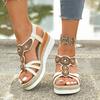 Wedge Sandals For Women Thong Women'S Thick Soled Wedge Heeled Sandals Fashionable Rhinestone Beaded Hollow Chaussure Femme