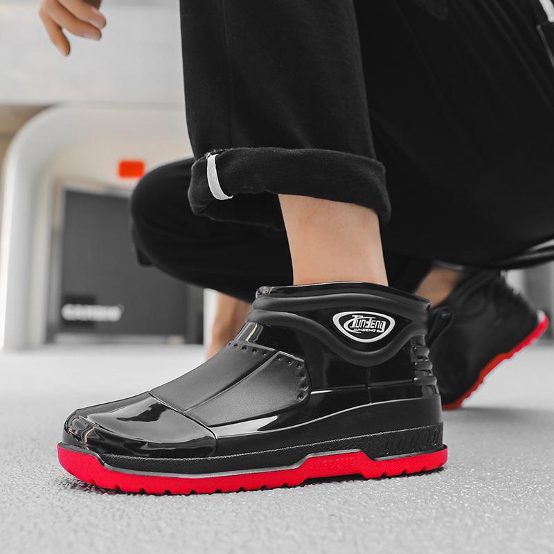 Men's Waterproof Short Rain Boots with Cotton Lining - Non-Slip Winter Wading Shoes