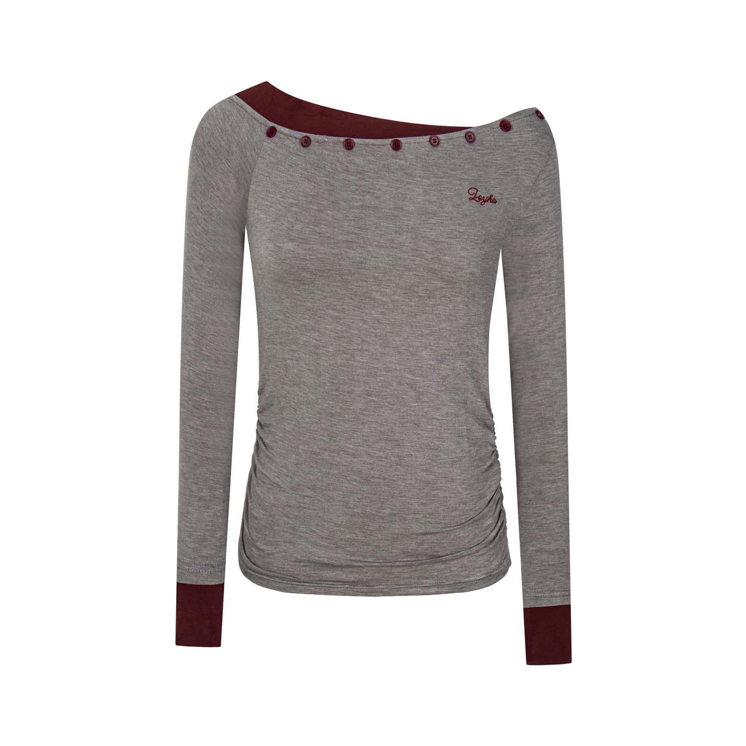 

UNBDNS Women s Off-Shoulder Spicy Girl Long Sleeve T-Shirt - Slim Fit Autumn Style Base Top Medium серый