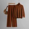 Fashion Pure Color Knitting Turtleneck Sweater Loose Pants Suit Knited Sweater and Pants Set