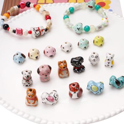 Ceramic Hand Painted Beads Dog Fox Interval Scattered Beads For DIY Bracelets Necklaces Jewelry Making