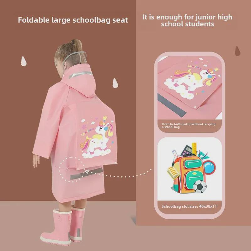 Kids' Waterproof EVA Raincoat with Large Brim and Backpack Space for Boys and Girls