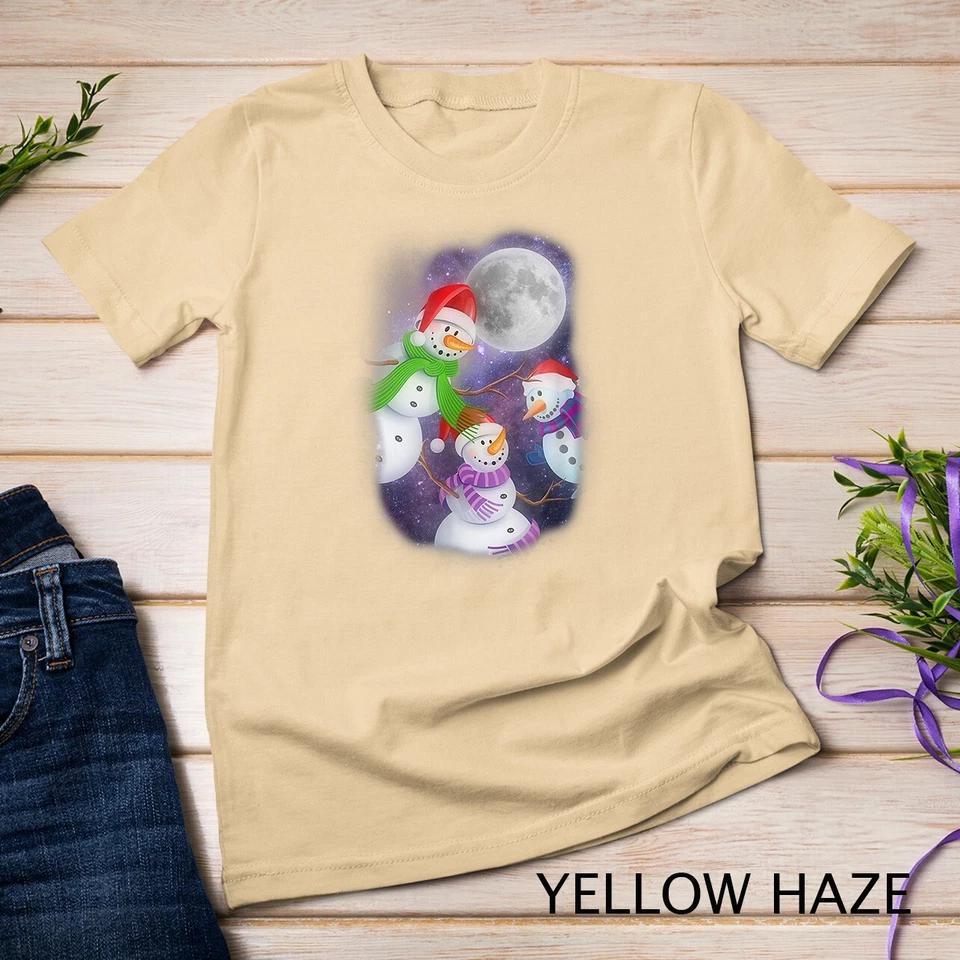 Three Moon Snowman T-Shirt - Snowflakes Snow Christmas Tee Unisex T-shirt 13 2XL