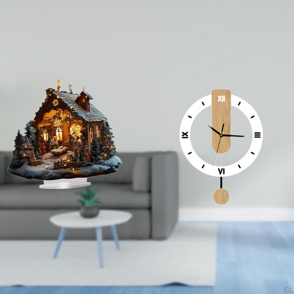 Nativity Scene Sculpture Acrylic Ornament Wall Clock Quiet Non Ticking Standing Decorative