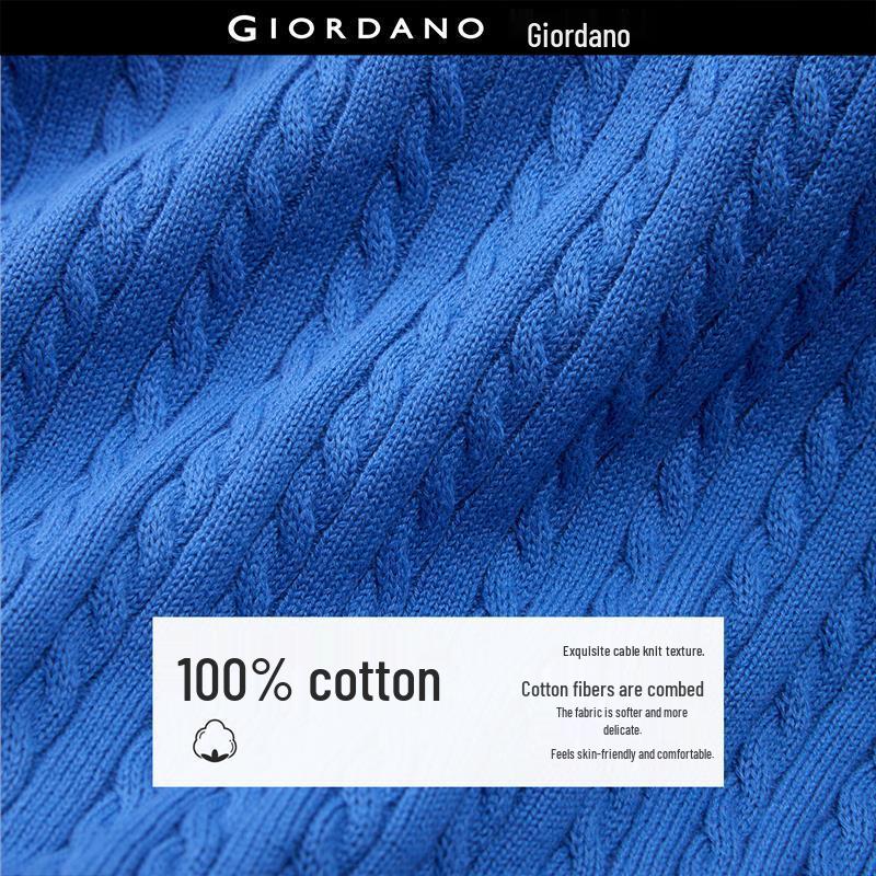 Giordano Women's Anti-Pilling Combed Cotton Round Neck Cable Knit Sweater