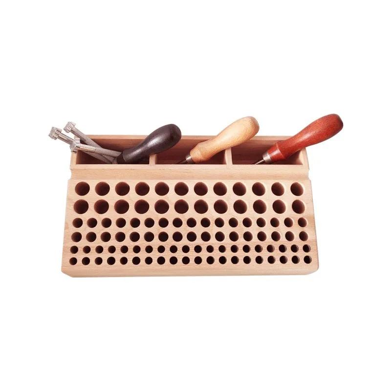 46/98 Holes Pine Wooden Leather Craft Rack Stand DIY Carving Punching Tools Holder Organizer Storing Leather Tool Storage Box