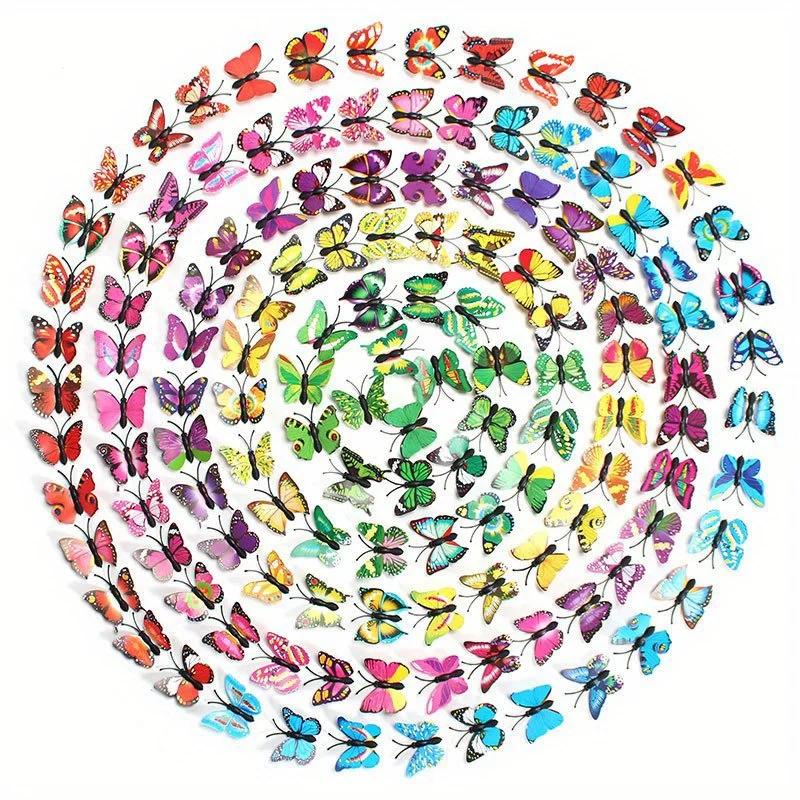 100pcs Simulated 3D Butterflies Versatile Colorful Plastic Butterfly Decorations for Home Garden,Outdoor and Wall decoration
